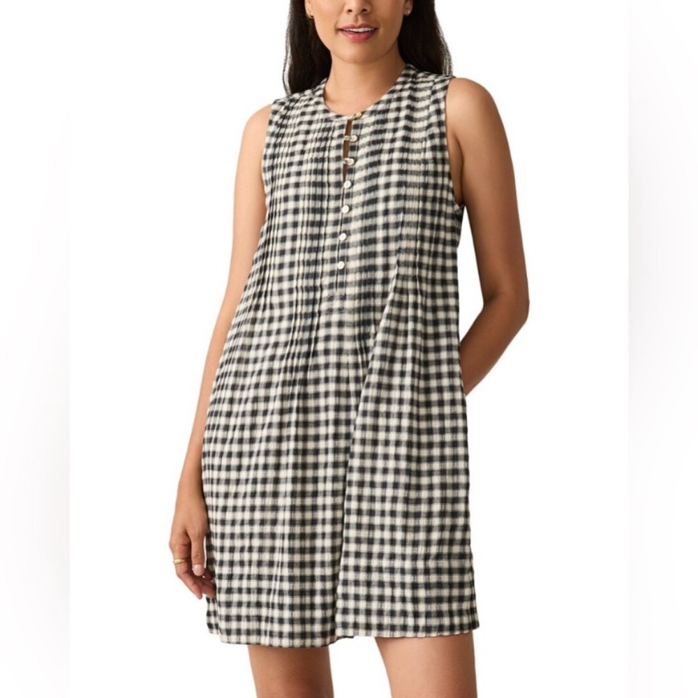 FAHERTY Isha Moonlit Gingham Dress Cotton Mini Size XS